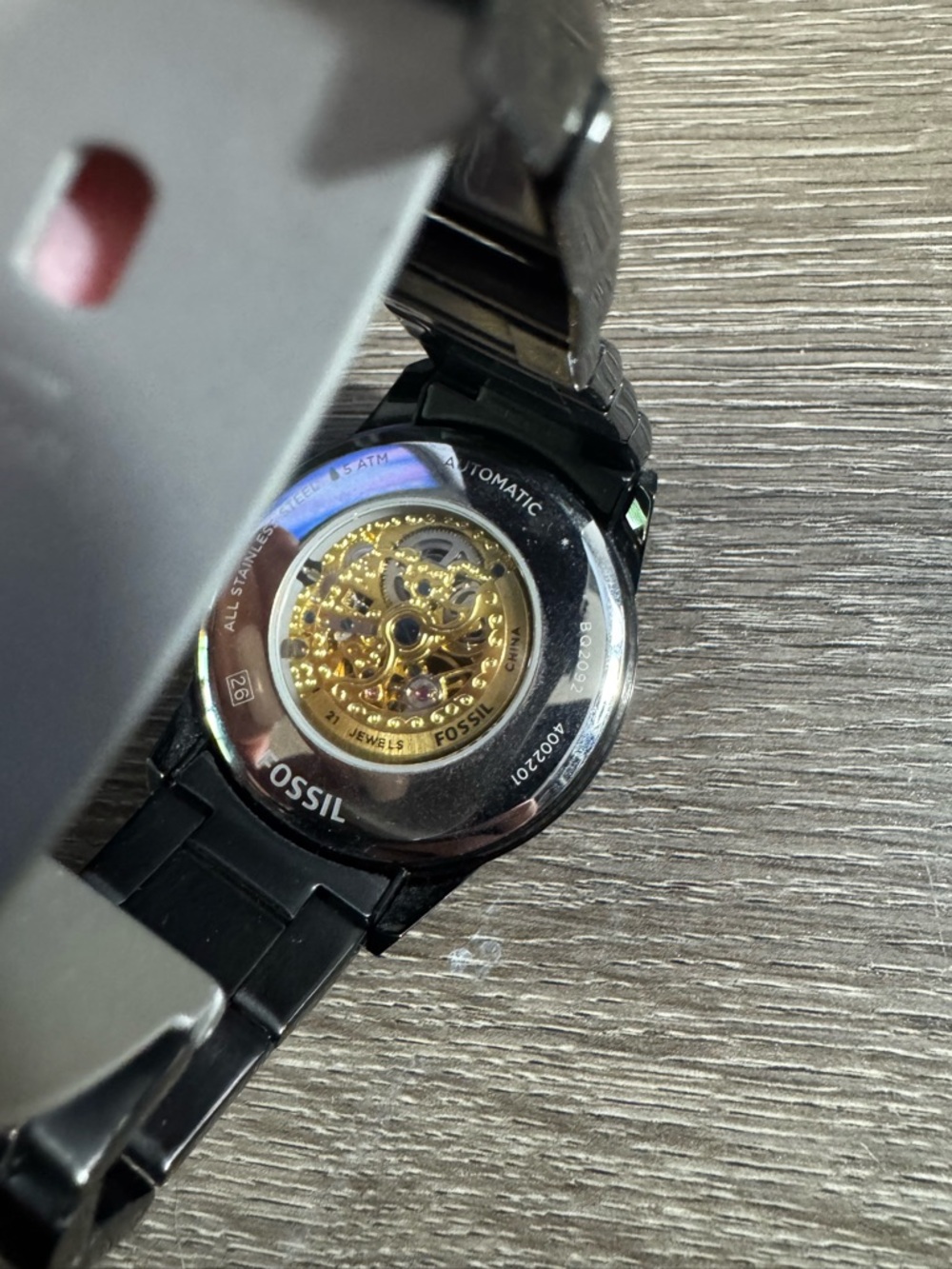 Fossil Black Watch with Gold Skeleton Movement - Picture 2 of 5